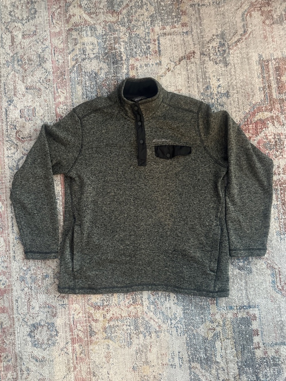 Eddie Bauer Dark Heather Gray Zip-Front Pullover Sweater